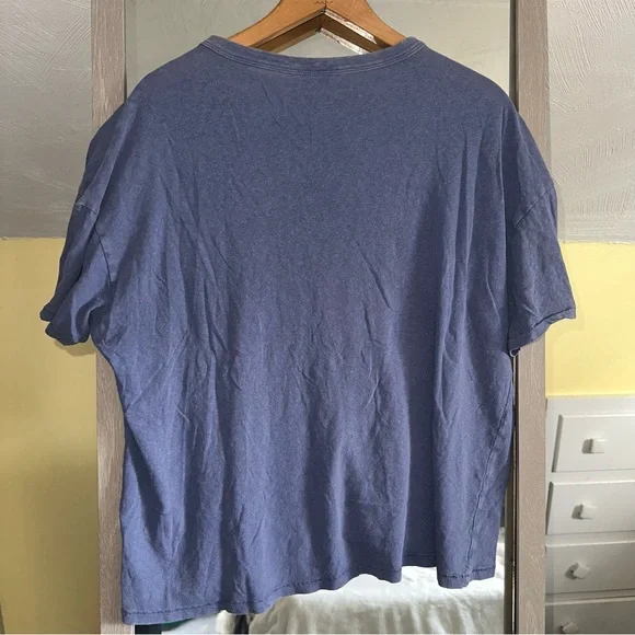 American Eagle Santa Monica Blue Graphic Tee M Floral Cropped Oversized Casual - Picture 2 of 8